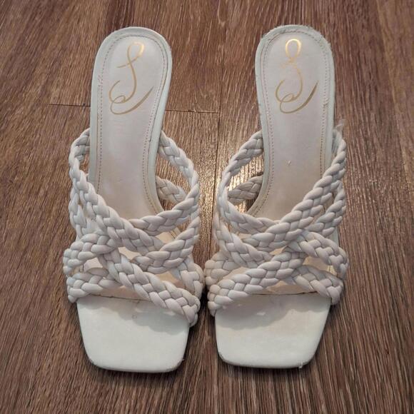 White Braided Strap High Heel Sandals - Picture 1 of 5